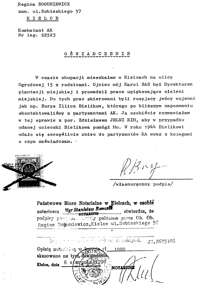 Belikow, B.I.: Zeugenaussage in polnischer Sprache